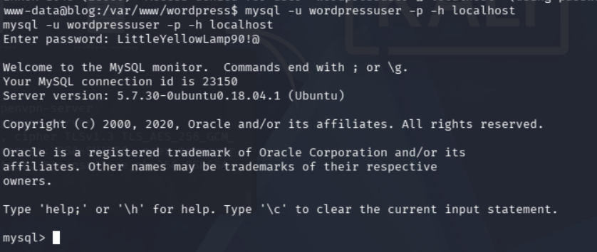 Acceso exitoso a MySQL